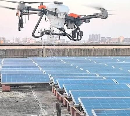 A Chinese Solar Panel Cleaning Drone Demo Went Viral for the Best Possible Reason: It Washed a Dog