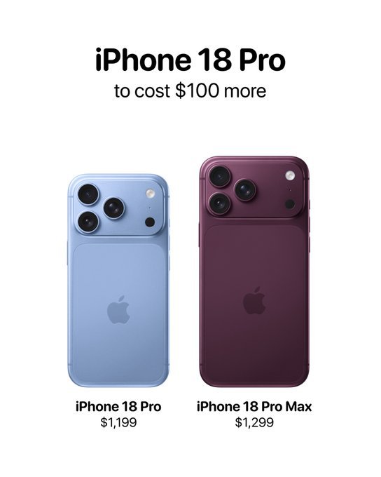 Apple is reportedly raising iPhone 18 Pro and Pro Max prices by $100 per model